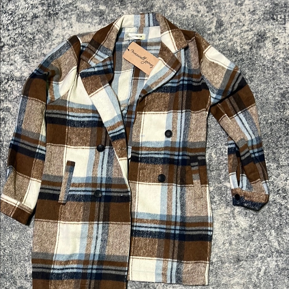 Brown and Blue Plaid Blazer with Relaxed Fit
